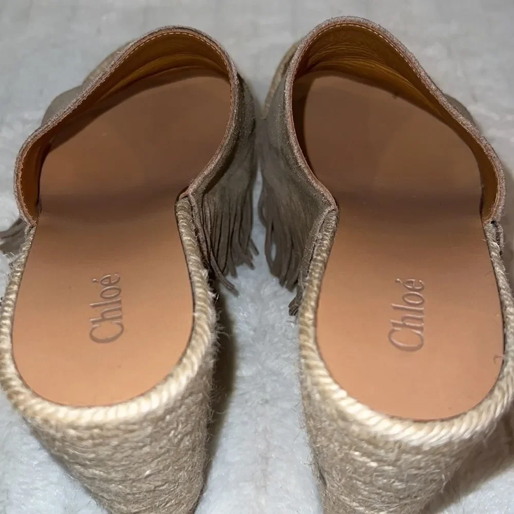 Chloe Platform Suede Fringe Espadrilles Size EU 37/ US 7